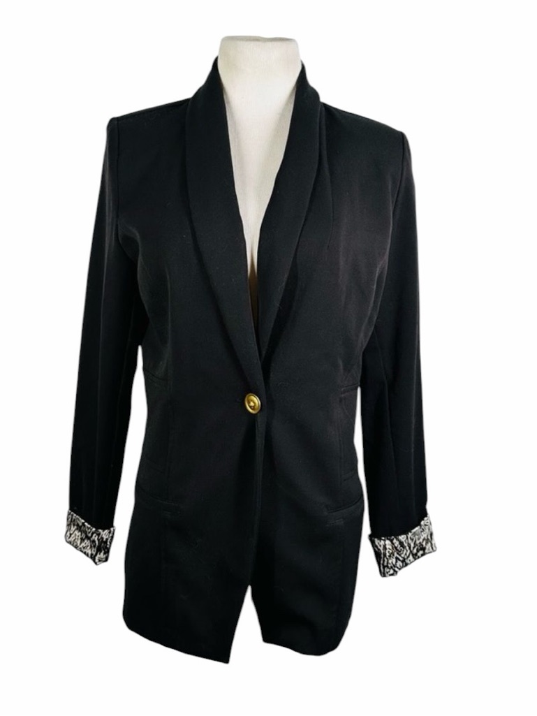 Iman Black Blazer With Blue/White/Gold Paisley Cuffs - Size Small